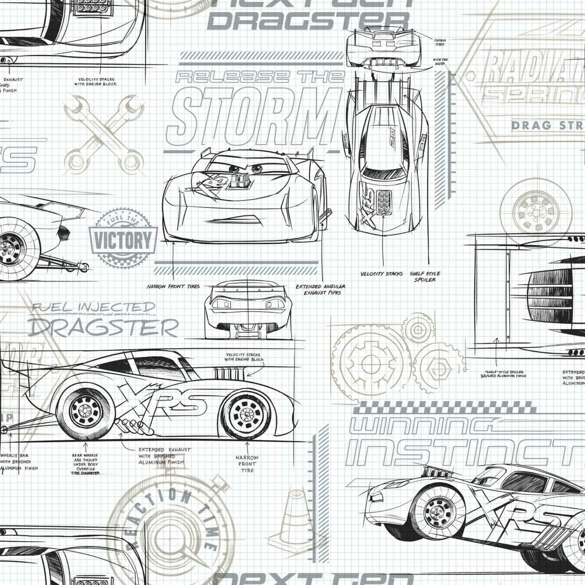 RoomMates Disney Pixar Cars Schematic Peel & Stick Wallpaper